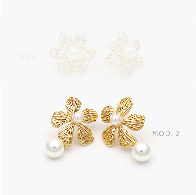 ca10664 Aretes Flor Perla Chapa de Oro 664 - Imagen 1