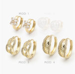 Arracadas Huggies Flor Zirconias Blancas Chapa de Oro Grupo 18 - Modelo 1