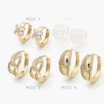 Arracadas Huggies Flor Zirconias Blancas Chapa de Oro Grupo 18