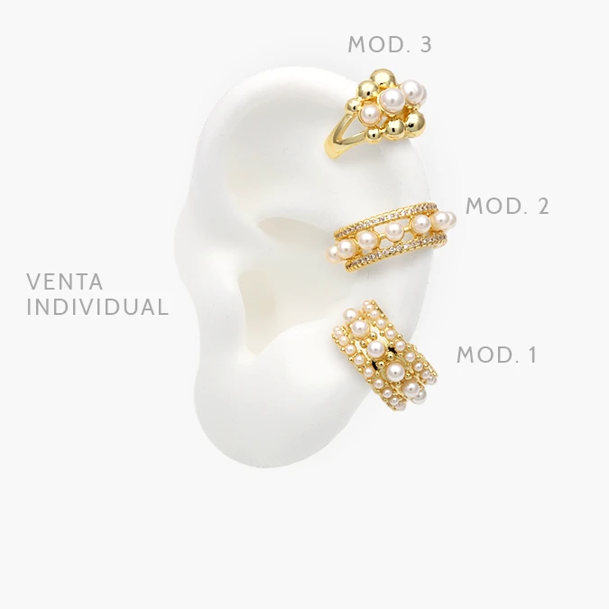 CA60133 Cuffs Perlas y Zirconias Blancas Chapa de Oro 133 - Imagen 1