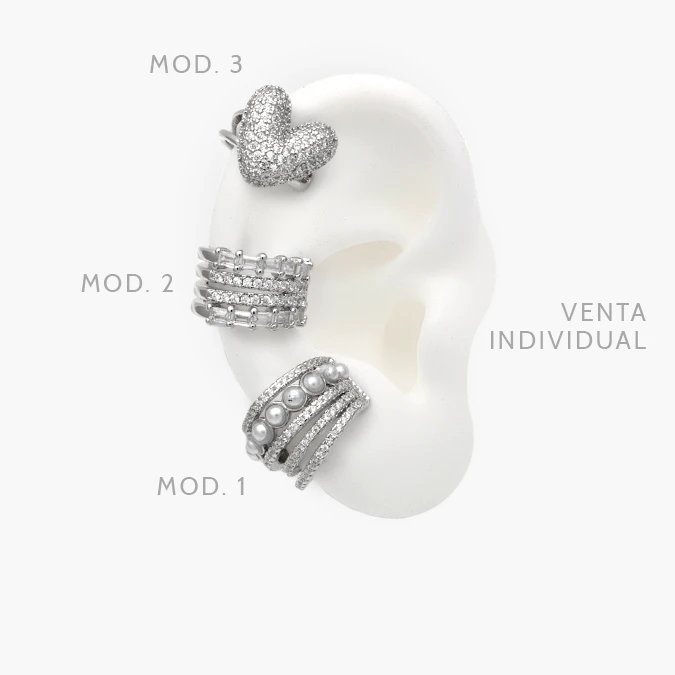 CA60137 Cuff Corazon Zirconias Blancas y Perlas Chapa de Rodio 137 - Imagen 1