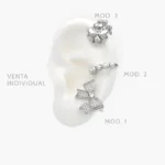 Cuff Flor Moño Perlas con Zirconias Blancas Chapa de Rodio 140