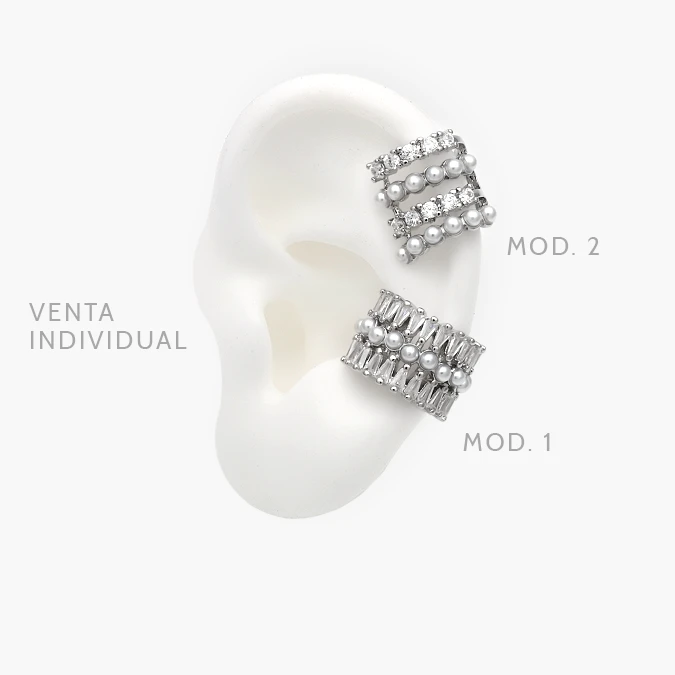 CA60143 Cuff Perlas con Zirconias Blancas Chapa de Rodio 143 - Imagen 1