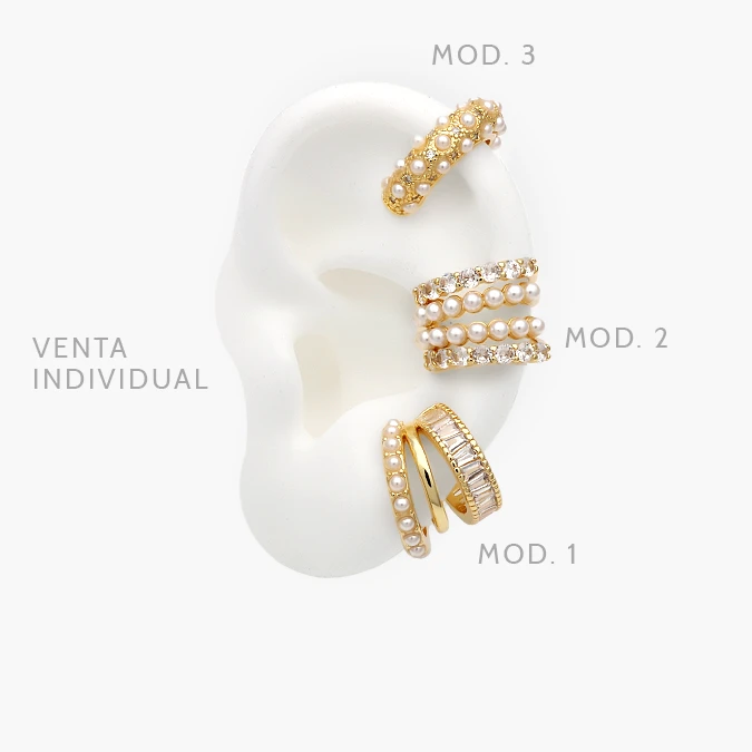 CA60144 Cuff Perlas con Zirconias Blancas Chapa de Oro 144 - Imagen 1