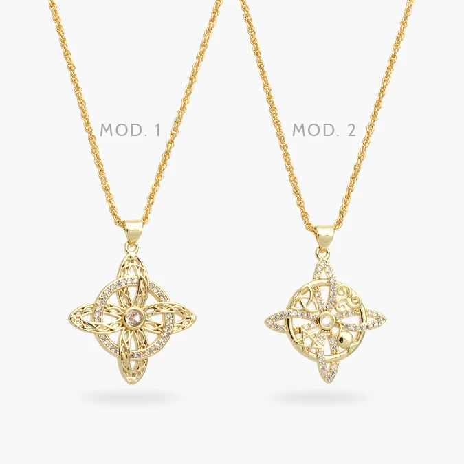 CD0556 Collar Nudo de Bruja Zirconias Blancas Chapa de Oro 556 - Imagen 1