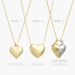 Collar Corazón Bicolor Imán Liso Sin Piedras Chapa de Oro 557