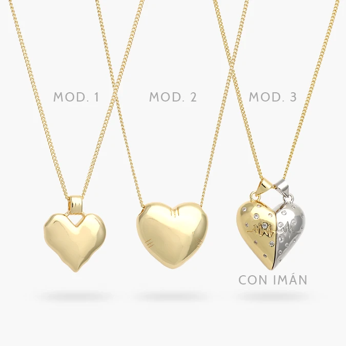 CD0557 Collar Corazón Bicolor Imán Liso Sin Piedras Chapa de Oro 557 - Imagen 1