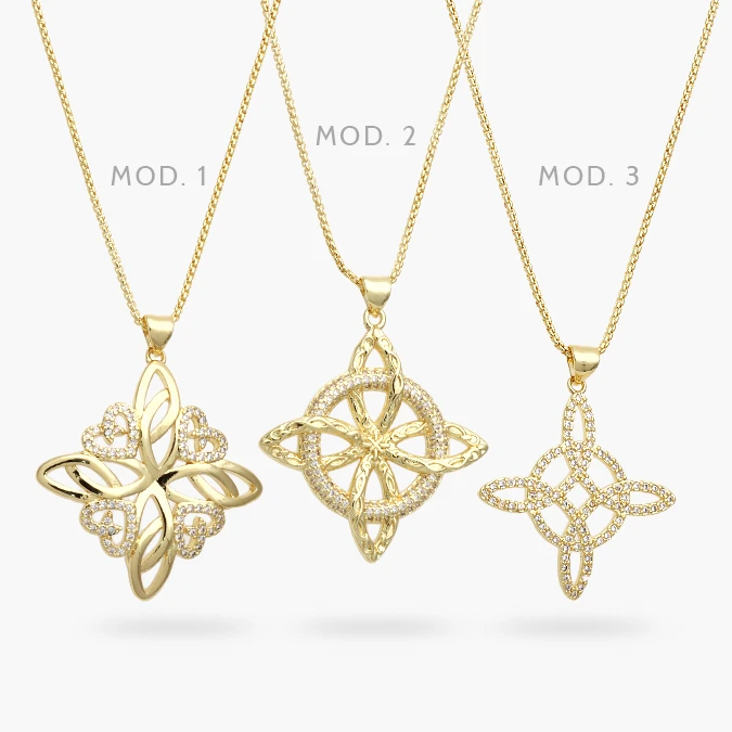 CD0679 Collar Nudo de Bruja Zirconias Blancas Chapa de Oro 679 - Imagen 1