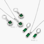 Juego Zirconia Verde Chapa de Rodio 120
