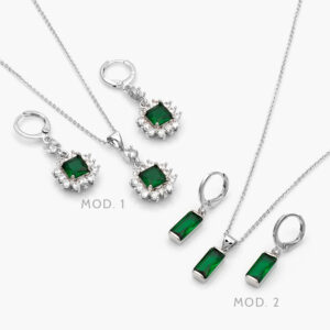 Juego Zirconia Verde Chapa de Rodio 120