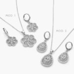 Juego Flor Zirconia Blanca Chapa de Rodio 121