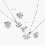 Juego Flores Zirconias Blancas Chapa de Rodio 127