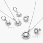 Juego Flores Perlas Zirconias Blancas Chapa de Rodio 137