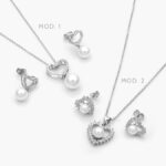 Juego Corazón Perlas Zirconias Blancas Chapa de Rodio 140 - Modelo 1