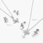 Juego Flores Perlas Chapa de Rodio 143