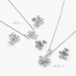 Juego Flores Zirconias Blancas Chapa de Rodio 153