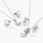 Juego Flores Perlas Zirconias Blancas Chapa de Rodio 157 - Modelo 1