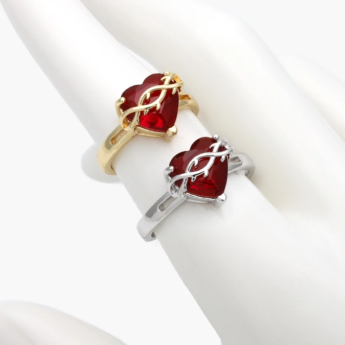 CTB1244 Anillo Ajustable Sagrado Corazón Zirconia Piedra Roja Chapa de Oro 1244 - Imagen 1