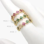 Anillo Ajustable Flores Treboles Zirconias Verdes Chapa de Oro 1248