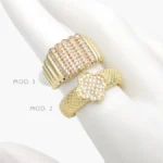 Anillo Ajustable Flor Trebol Zirconias Blancas Chapa de Oro 1249 - Modelo 1