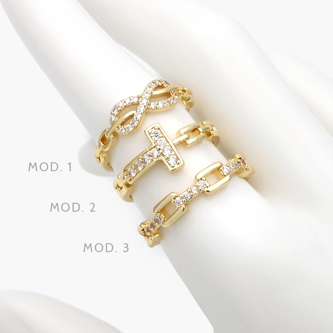 CTB1250 Anillo Ajustable Eslabones Zirconias Chapa de Oro 1250 - Imagen 1