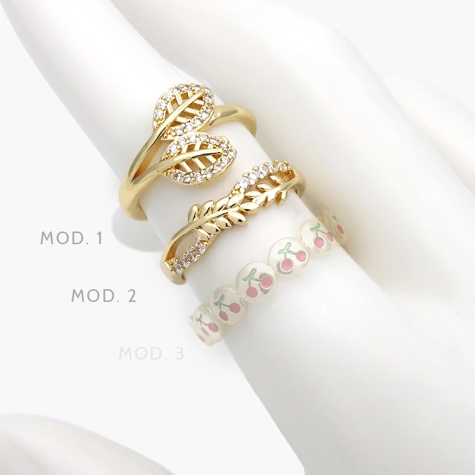 CTB1251 Anillo Ajustable Hojas Cereza Chapa de Oro 1251 - Imagen 1