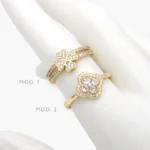 Anillo Ajustable Flor Trébol Zirconias Blancas Chapa de Oro 1252