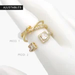 Anillo Ajustable Piedra Blanca Chapa de Rodio 1254