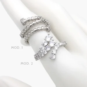 Anillo Ajustable Clavo Zirconias Blancas Chapa de Rodio 1263