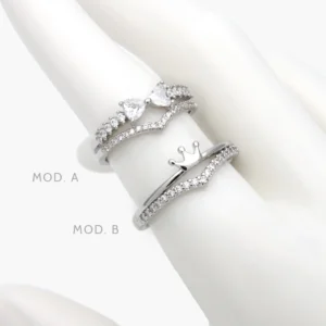 Anillo Moño Corona Zirconias Blancas Chapa de Rodio 1273