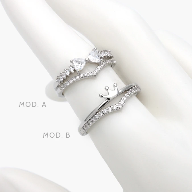 CTB1273 Anillo Moño Corona Zirconias Blancas Chapa de Rodio 1273 - Imagen 1