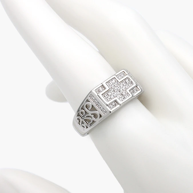 CTB1278 Anillo Cruz Zirconia Piedra Blanca Chapa de Rodio 1278 - Imagen 1