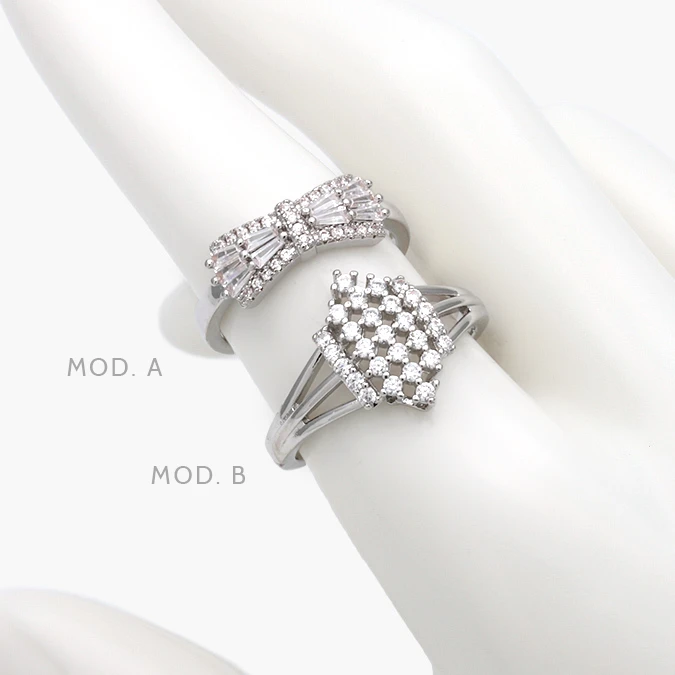 CTB1280 Anillo Moño Zirconias Blancas Chapa de Rodio 1280 - Imagen 1