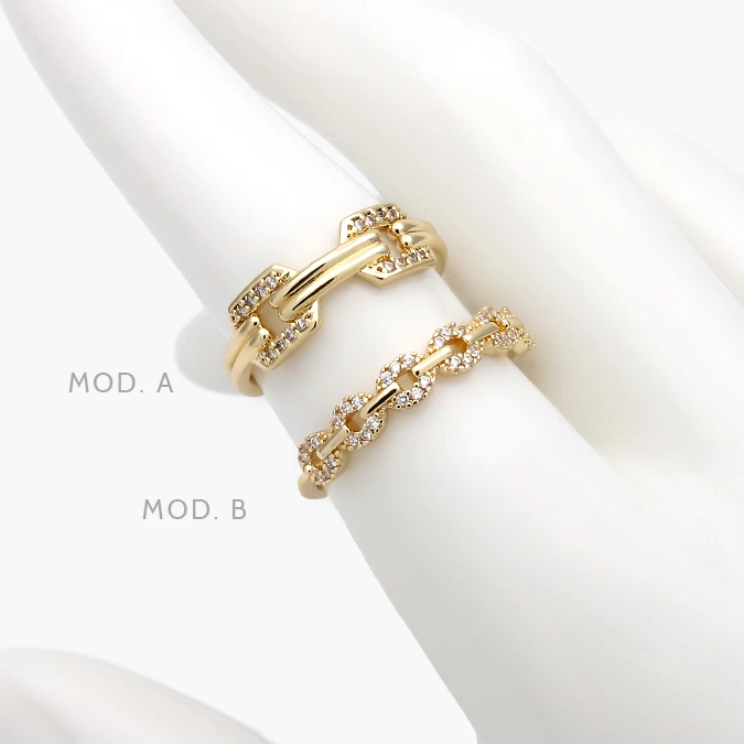 CTB1288 Anillo Churumbela Eslabones Zirconias Blancas Chapa de Oro 1288 - Imagen 1