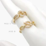 Anillo Eslabones Zirconias Blancas Chapa de Oro 1292 - 6 - Modelo A