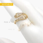 Anillo Ajustable Abrazo Zirconias Blancas Chapa de Oro 1301