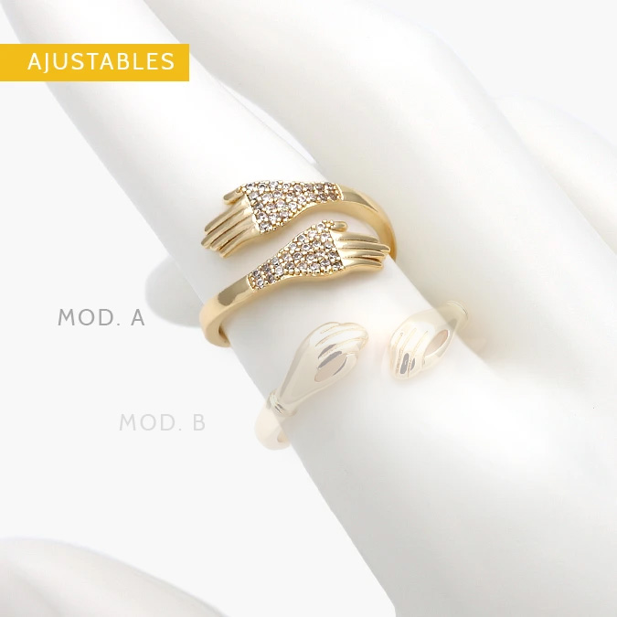 CTB1301 Anillo Ajustable Abrazo Zirconias Blancas Chapa de Oro 1301 - Imagen 1