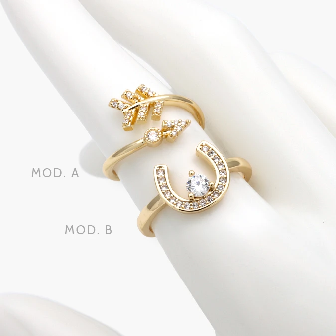 CTB1307 Anillo Ajustable Flecha Herradura Zirconias Blancas Chapa de Oro 1307 - Imagen 1