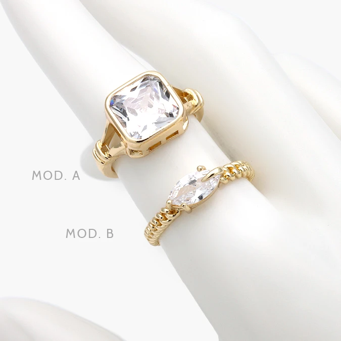 CTB1313 Anillo Ajustable Piedra Blanca Chapa de Oro 1313 - Imagen 1