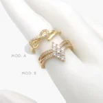 Anillo Moño Rombo Zirconias Blancas Chapa de Oro 1316 - Modelo A - 6