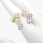 Anillo Ajustable Flor Zirconia Blanca Chapa de Oro/Rodio 1332 - Oro