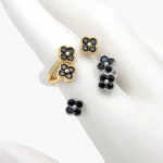 Anillo Ajustable Flor Zirconias Negras Chapa de Oro/Rodio 1333