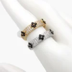 Anillo Churumbela Ajustable Flores Zirconia Negras Chapa de Oro/Rodio 1334 - Oro