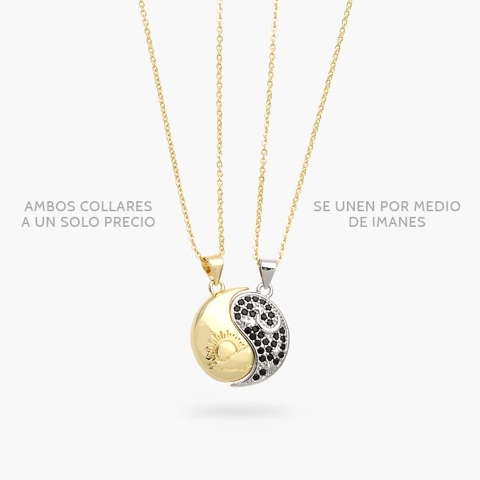 CTD0702 Collar Yin Yang Imán Zirconias Negras Chapa de Oro 702 - Imagen 1