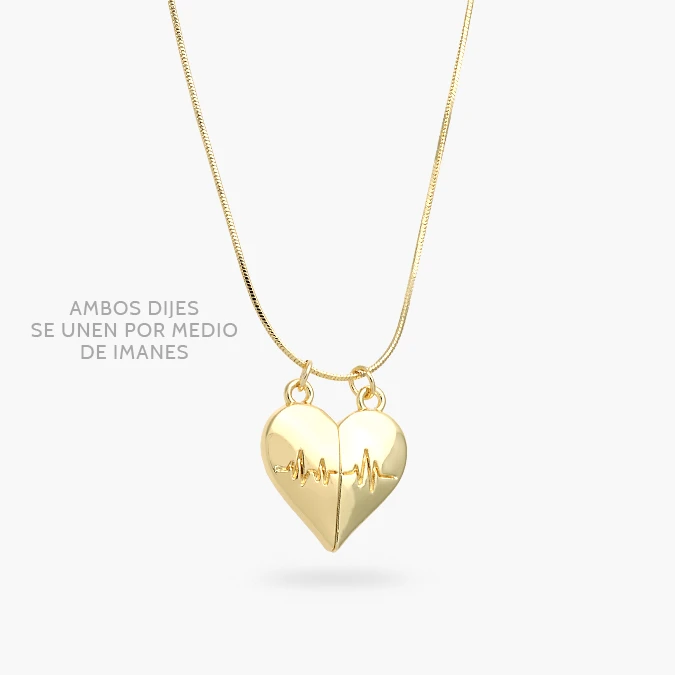 CTD0703 Collar Corazón Imán Pulso Cardiáco Chapa de Oro 703 - Imagen 1