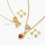 Juego Sagrado Corazón Cerezas Chapa de Oro 73