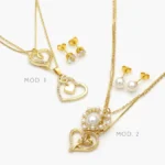 Juego Rosa Corazónes Perlas Chapa de Oro 75