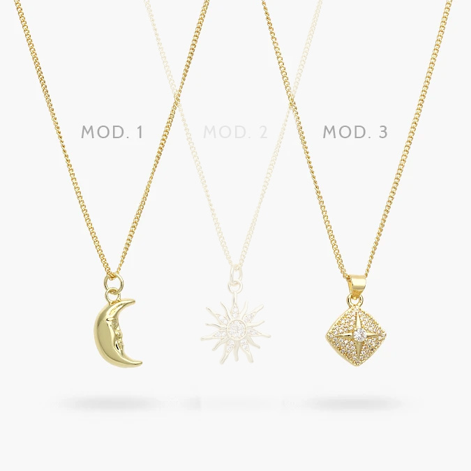 cd0553 Collar Luna y Estrella Zirconias Blancas Chapa de Oro 553 - Imagen 1