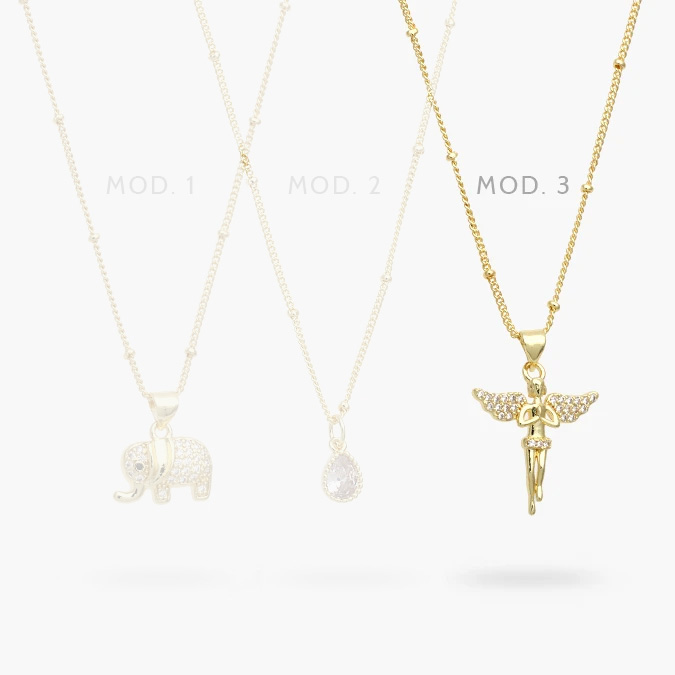 cd0684 Collar Ángel Zirconias Blancas Chapa de Oro 684 - Imagen 1