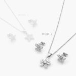 Juego Flores Zirconias Blancas Chapa de Rodio 132